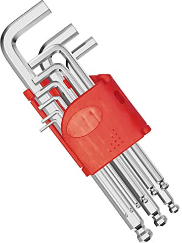 Newaner 9 pezzi 1.5-10MM chiavi a brugola con estremità sferica, chiave a brugole metriche e pollici con scatola, chiavi esagonali per rimuovere e installare auto, mobili, elettrodomestici, argento