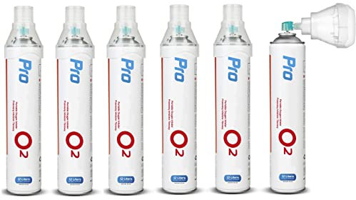 Maclean PR-994 Lot de 6 inhalateurs d'oxygène portables 6 x 12 l dans boîte o2 99,4 % Embout buccal universel inhalable