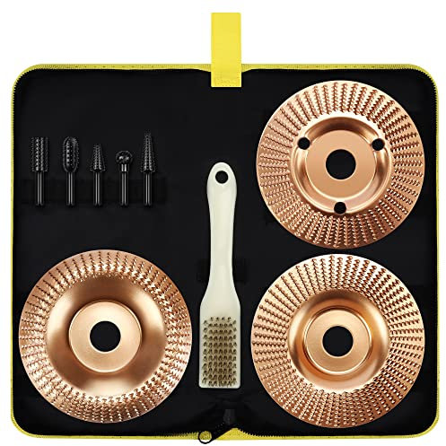 Upgraded 9pcs Wood Carving Disc Set For 4 Or 4 1/2 Angle Grinder With 5/8 Arbor, Wood Shaping Wheel Grinder Cutting Disc Grinding Disk, Angle Grinder Wood Carving Disc,5 Rotary Files (9pcs set/5in)