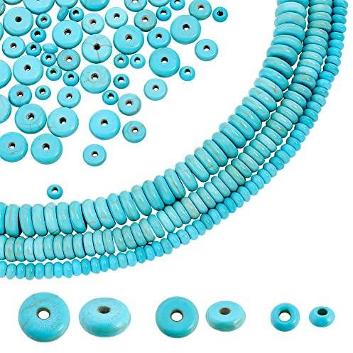 PandaHall Environ 460pcs Bleu Turquoise Pierre Perles Heishi Pierres Précieuses Perles Plat Rond Disque Rondelle Perles Entretoises pour Heishi Argile Perles D'Été Hawaii Collier Bracelet, 4/6/8mm