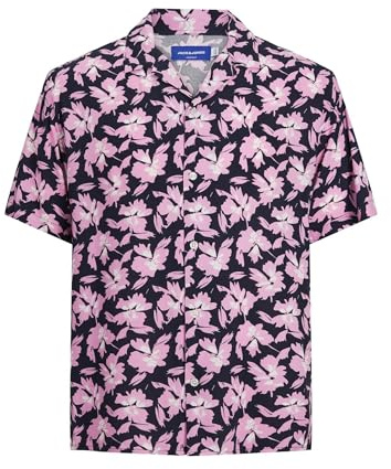 JACK & JONES Herren Hemd Jorluke Palma AOP Resort Shirt Ss Ln, Prism Pink, M