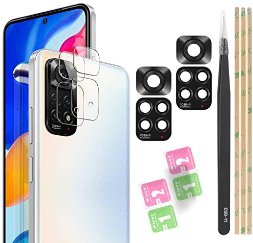 YHX-OU [2 Pezzi Fotocamera Lente Posteriore in Vetro di Ricambio per Xiaomi Redmi Note 11S Lente Vetro Camera Posteriore con pinzette + 2 Pezzi Camera Vetro temperato