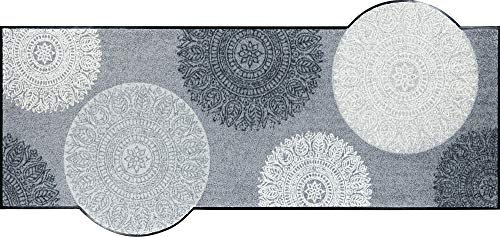 Erwin Müller Fußmatte, Schmutzfangmatte, Sauberlaufmatte Mandala-Motiv grau Größe 95x190 cm - langlebig, pflegeleicht, rutschfest, für Fußbodenheizung geeignet