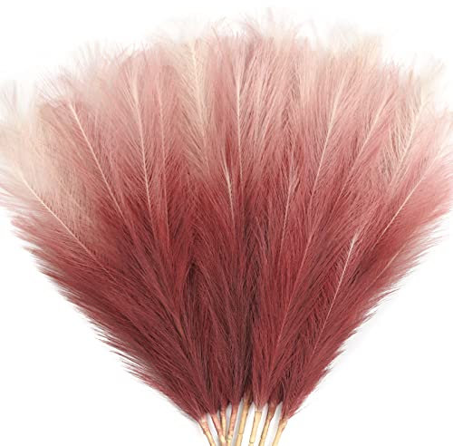 JOENCOST 8Pcs 3FT Colorful Faux Pampas Grass, Fake Artificial Pampass Grass Decor, Filler Tall Pampas Grass Reed Fluffy Stems Plant for Home Boho Living Room Wedding Decoration (Red)