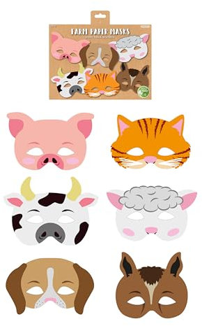 HENBRANDT 1 x Farm Animal Paper Party Masks for Kids Pack of 12 Farmyard Animals Face Masks Fancy Dress Costume Kids Birthday Loot Bag Filler Party Favours for Boys and Girls