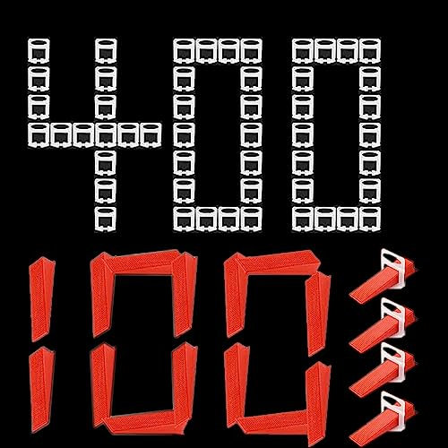 500STK Fliesen Nivelliersystem Set Fliesenverlegehilfe set 400 Zuglaschen 1 mm Fugenbreite + 100 Fliesen Keile, Verlegehilfe, Laschen, Verlegesystem, Fliesen Werkzeug für Wand Boden Werkzeugset