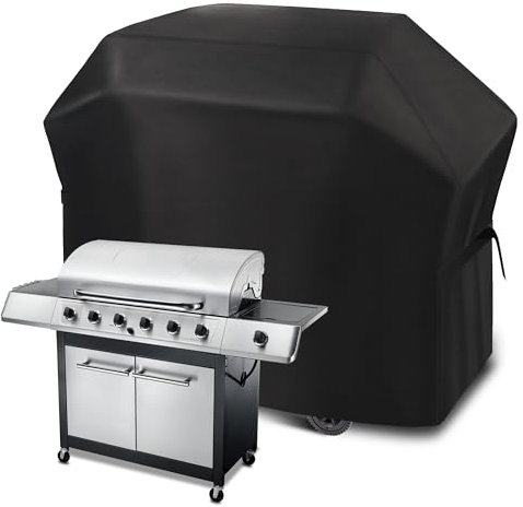 Funshot BBQ Cover, Gas Barbecue Covers with Velcro, 420D Oxford Fabric Barbeque Cover Waterproof Outdoor, Large BBQ Cover Waterproof, Windproof, UV Resistant, Rip-Proof, (183x66x130cm, Black)