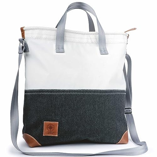 360° Grad Ahoi Schultertasche Segeltuch grau weiß