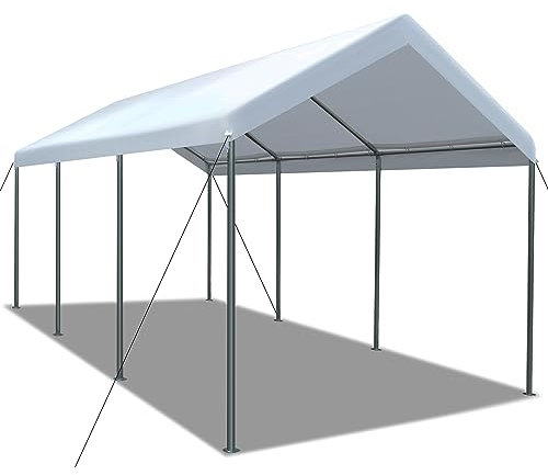 IDEALHOUSE Carport - Toldo de metal resistente de 10 x 20 pies, refugio para coche, tienda de campaña para exteriores, toldo para coche, garaje, barco, refugio para fiestas, color blanco