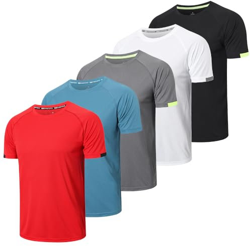 HUAKANG 5er Pack Sport Herren Tshirt Funktionsshirt Schnelltrocknend Sport T Shirts Männer Trainingsshirt Fitness Gym Running Laufshirt Kurzarm 0717-Black White Red-L