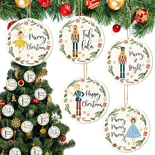 Weysat Christmas Nutcracker Decoration Set Nutcracker Ornaments for Tree Mini Girls Princess Ballet Mouse King Soldier Figures for Xmas Tree Outdoor Party (Wood Fresh Style,40 Pieces)
