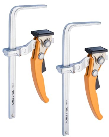 POWERTEC 71542V Quick Release Ratcheting Table Clamp for MFT and Guide Rail System, 7 Capacity (178mm) x 2-3/8 Throat Depth, 2 PK