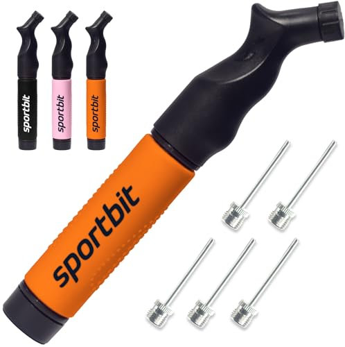 SPORTBIT Ball Pump with 5 Needles - Push & Pull Inflating System - Great for All Sports Balls - Football Ball Air Pump, Volleyball Pump, Basketball Inflator - Goes with Needles Set