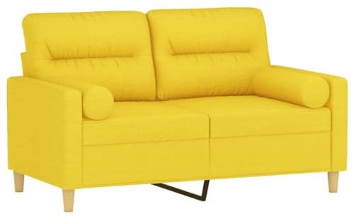 vidaXL Sofa 2 Sitzer, Couch mit Zierkissen, Liegesofa für Wohnzimmer, Polstersofa Sessel Relaxsofa Loungesofa Relaxcouch, Hellgelb Stoff