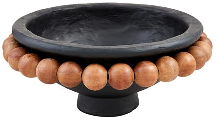 Mud Pie Black Beaded Paper Mache Bowl, 6 x 13 3/4 Dia