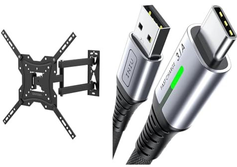 GRIFEMA GB1004 Swivel TV Wall Bracket, for 26-55 inch Screens, for Flat & Curved TV up to 30KG, Tilt, VESA Mount 75x75MM to 400X400MM,Black & INIU USB C Charger Cable, Type C Cable Fast Charging