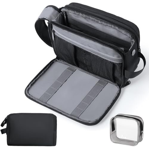 Aucuu Trousse de Toilette, Sac de Toilette Accessoires Voyage, Trousse de Maquillage Femme Homme, Organisateurs de Toilettes, Grande Trousse de Rasage, Imperméable de Rasage Cosmétique Organisateur