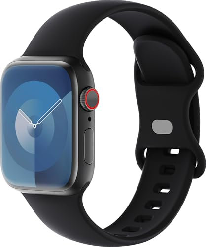 Aegce Silicone Sport Band Compatible with Apple Watch 41mm 40mm 38mm for Women Men, Soft Strap Replacement Wristband for iWatch Series Ultra SE 10 9 8 7 6 5 4 3 2 1, Black M/L