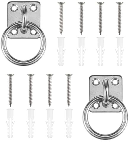 WUISOLQP 2 Stück Anbindering Pferd, Anbindering verzinkt mit Anschraubplatte Ring für Anbindung Pferde Barrenring Krippenring Anbindehaken Mounting Hook for Screwing, Eye Plate Solid Stainless Steel