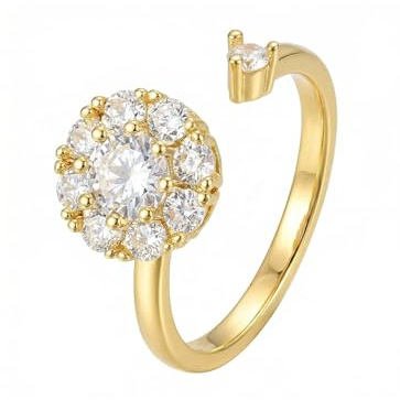 NONAMOIS Goldringe für Frauen, offener Anti-Angst-Spinnerring, verstellbarer Fidget-Ring, böser Blick, Blumen-Ring, Schmuck