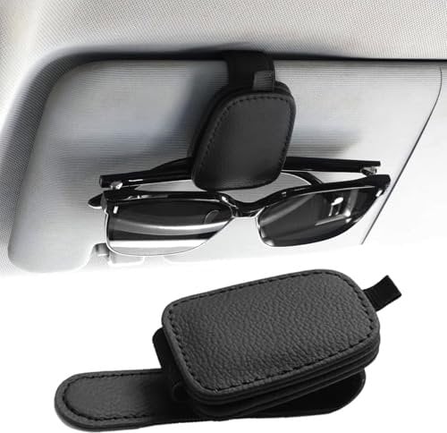 SIMDAO Sunglasses Holder for Car,Magnetic Leather Sunglass Holder,Sunglasses Holders for Car Sun Visor,Leather Sunglasses Clip Suitable for Different Size Eyeglasses (Black)