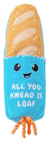 Catstages Loaf Kicker Toy with Catnip and Dental Mesh, Bread Shape, Plush and Ribbon Cat Toy for Kicking, Tossing, and Teeth Cleaning, Tan