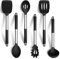 HaWare Juego de utensilios de cocina, 6 piezas de utensilios de cocina de silicona negra, mango de acero inoxidable resistente al calor para utensilios de cocina antiadherentes, herramientas de cocina