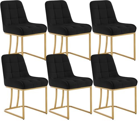 WOLTU Esszimmerstühle 6er Set, Küchenstuhl Samt, Polsterstuhl mit Metallgestell in Bogenform, gepolsterter Stuhl mit Rückenlehne, Wohnzimmerstuhl Schminkstuhl EZS32sz-6 Schwarz
