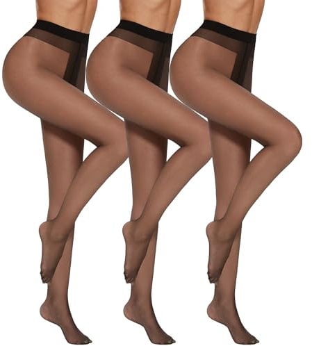 HIPOWER 3er Pack Strumpfhosen Damen Transparent 20 DEN Feinstrumpfhose Bauchweg Strumpfhose Reißfest Hohe Taille Leicht Tights Pantyhose für Alltag(Schwarz*3, L)