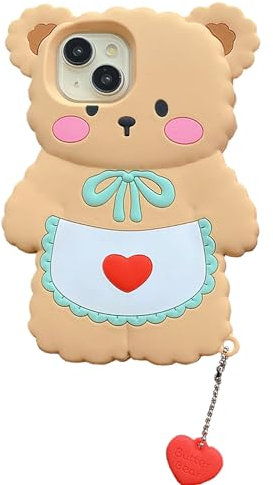 QoKcoahn Case for iPhone 13 Pro Max,Cute 3D Kawaii Phone Cases Funny Butter Bear Heart Yellow Cartoon Cover with Keychain Soft Silicone Gel Drop Protection Case Women Girls for iPhone 13 Pro Max
