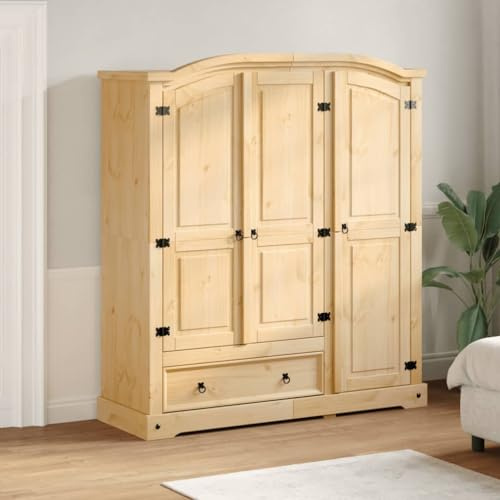Gecheer Kleiderschrank Garderobenschrank Schlafzimmerschrank Mehrzweckschrank Dielenschrank 151,5x52x170 cm Massivholz Kiefer