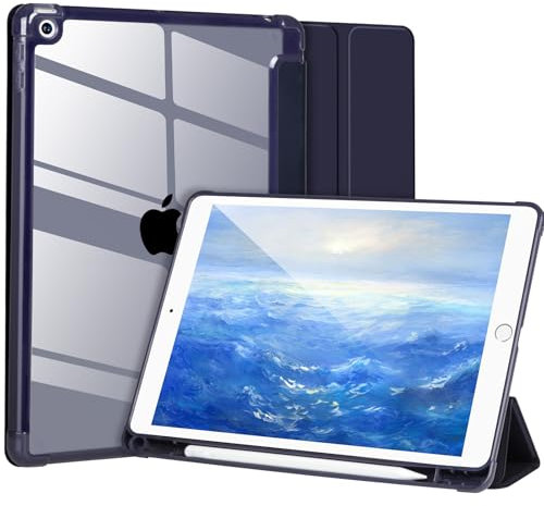 Hülle Kompatibel mit iPad 9/8/7.Gen 10.2''2019/2018/2017,Hülle für iPad10.2 Zoll,Stoßfeste Hartschale Transparente Abdeckung mit Stifthalter,Tablet-Hülle für iPad 10.2'' mit Auto Wake/Sleep,Dunkelblau