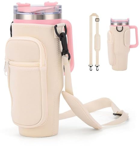 Cup Bag Holder, Fashion Water Bottle Pouch Bag Water Bottle Carrier Bag for Cup Pouch Bag Sling Fit for Hiking Travelling Camping(Beige)