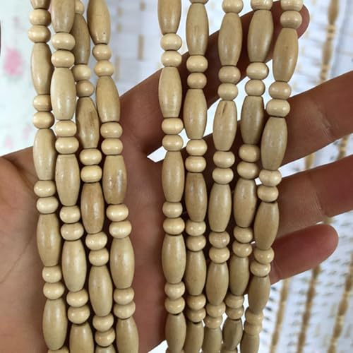Sh000ad Rideaux en Perles de Bois pour Portes,Portes en Perles de Bois Naturel,Faits à Main,Séparateur Pièce,Panneau de Anti Mouche,Intérieur/Extérieur,Largeur x Hauteur (90cm x 200cm(46 brins))
