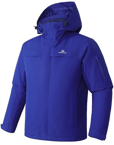 Herren Skijacke Wasserdicht Warm Atmungsaktiv Snowboardjacke Winterjacke mit Kapuze Outdoorjacke Blau Größe:XXL