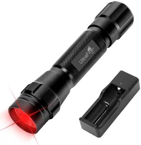 ULTRAFIRE Linterna LED Roja de 620-630 nm, Luz Roja de Caza, Antorcha de Caza Roja Accesorios Caza con Batería y Cargador, Luz Roja de 656 Pies para Astronomía, Aviación, Observación Nocturna, CR1