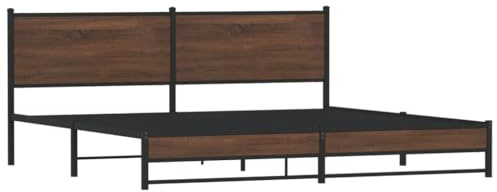 vidaXL Bettgestell, Metallbett mit Kopfteil, Bett Doppelbett mit Lattenrost, Schlafzimmerbett Bettrahmen, Metall Braun Eichen-Optik 200x200cm