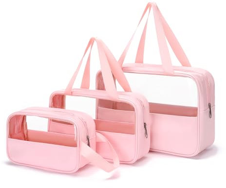 AMXNX Bolsa de aseo transparente, neceser de viaje para mujer, de PVC, portátil, bolsa de viaje impermeable para mujer y hombre, para baño, piscina, viaje, Rosa