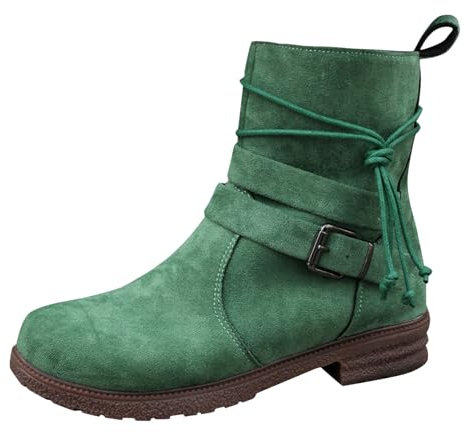 Celucke Stivaletti da donna in tinta unita camoscio con cerniera per autunno e inverno con tacco quadrato Mezzi stivaletti classici alla caviglia stivali da donna antiscivolo, Verde 1, 41 EU