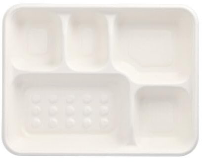 25 Menü-Trays, Zuckerrohr 'pure' 5-geteilt 3,7 cm x 22 cm x 28,2 cm weiss