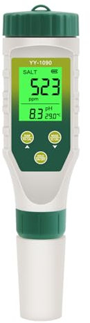 pH Messgerät Wasser, YIYEGO Gleichzeitige Anzeige pH Wert Messgerät und Salzgehalt Messgerät Pool, Neuer Verbesserter TDS Temp SALT pH EC Messgerät für Whirlpools, Spas, Aquarium, Hydrokultur