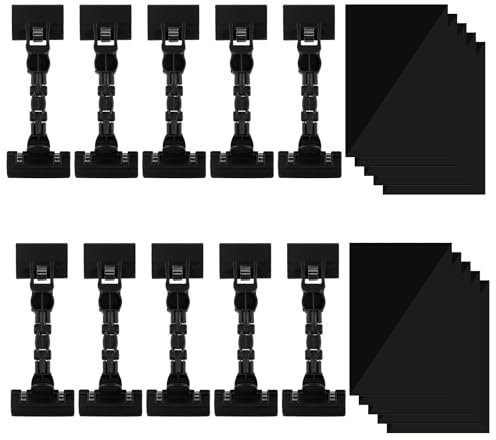 Pièces Porte Etiquette Prix Rotatif, 20/10 Pièces Porte Étiquette de Prix Clips, Prix Tag Pince Transparent Prix Porte, Support pour Étiquettes de Prix pour Cartes, Boulangerie (Noir 10pcs)