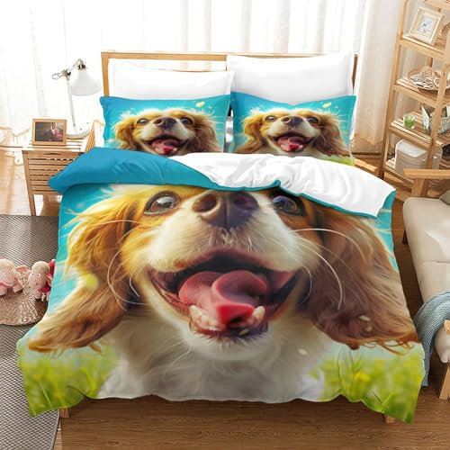 MEFESE Schwanzer Spaniel Bettbezug Bettwäsche Set Kinderbettwäsche Reißverschluss Mit Kissenbezug Betten Set Für Jungen Und Mädchen, Kinder Super King(260x220cm)