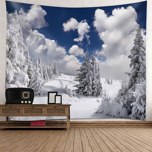 Calefee Wandbehang 260 x 240, Wandteppich Deko Teppich aus Polyester, Tapisserie Winter Naturszene Bäume, Schnee
