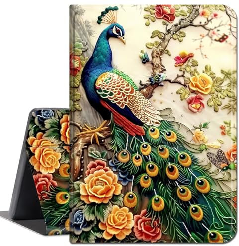 Case for Amazon Kindle Fire HD 8 Tablet & 8 Plus Tablet(12th Generation/10th Generation, 2024/2022/2020 Release),Lightweight Smart Shell Stand Cover with Auto Wake/Sleep,Cute Peacock Floral