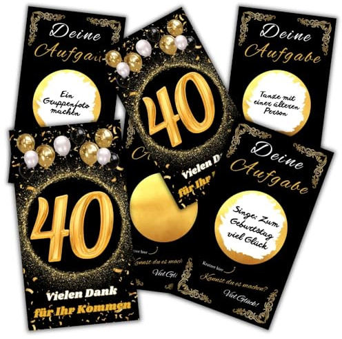 JOCERO – 40. Geburtstag Rubbelkarten für Erwachsene, 15 Selbstausfüllbare Rubbelkarten – Lustiges Partyspiel mit Aufgaben, Mutproben & Jubiläumsspiel, Geschenkidee für Gäste