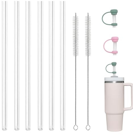 6 PCS Replacement Straws for Stanley 40oz, 31cm Bpa-Free Reusable Silicone Stanley Cup Straw with Cleaning Brushes and Straw Covers for Stanley Adventure Travel Tumbler