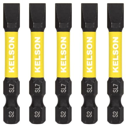 5 x KELSON 7mm Flat-Head 50mm Impact Rated Screwdriver Bits Slotted Slot SL7 1/4 Universal
