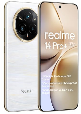 realme 14 Pro+ 5G Smartphone,50MP +50MP Camera,120Hz 6.83'' Quad Curve Display,Snapdragon 7s Gen 3 processeur,5000mAh Titan Battery,8+256GB (Blanc)