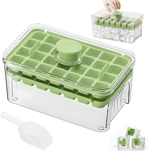 Small ice Cube Tray with Lid, Spoons and Containers, 2x28 Compartments Ice Cube Moulds for Freezer, Spill-Resistant Without Touching Various-ice Moulds for Whiskey Cocktail, Tea, Coffee